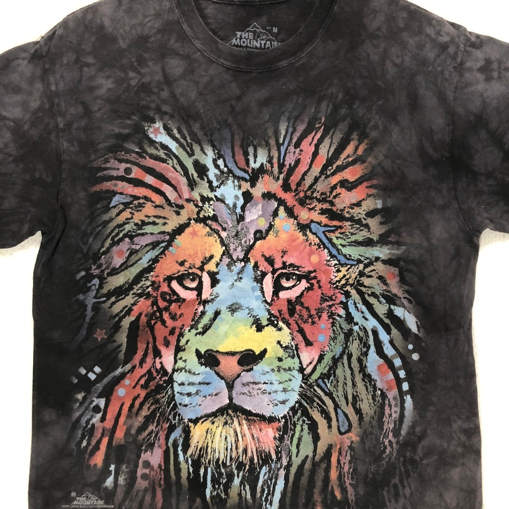 The‎ Mountain Dean Russo Lion Graphic T-Shirt Mens Medium Gray Tie Dye Cotton